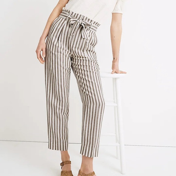 Madewell Pants - Madewell Striped Linen-Blend Paperbag Pants